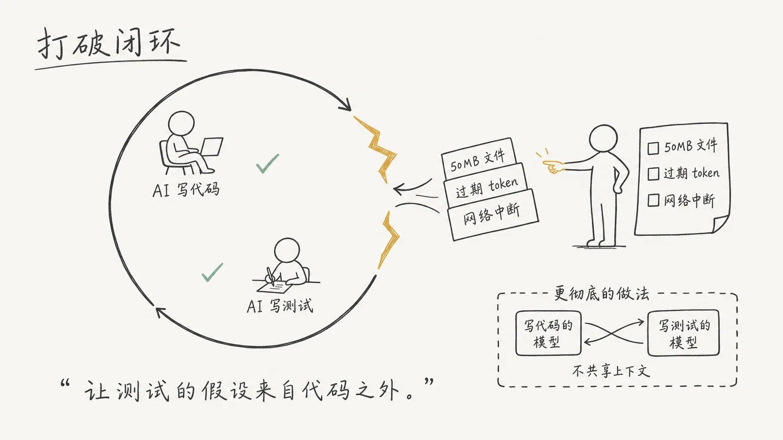 打破闭环——人类从外部注入真实场景,假设来源不再只有 AI 自己