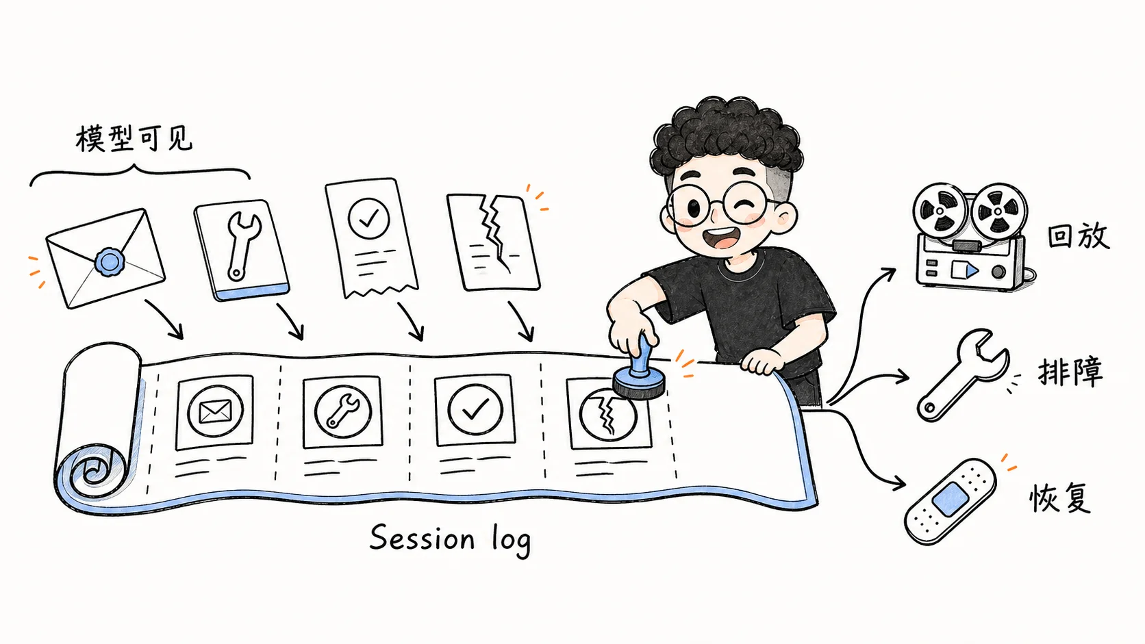 模型可见事件进入同一份 Session log