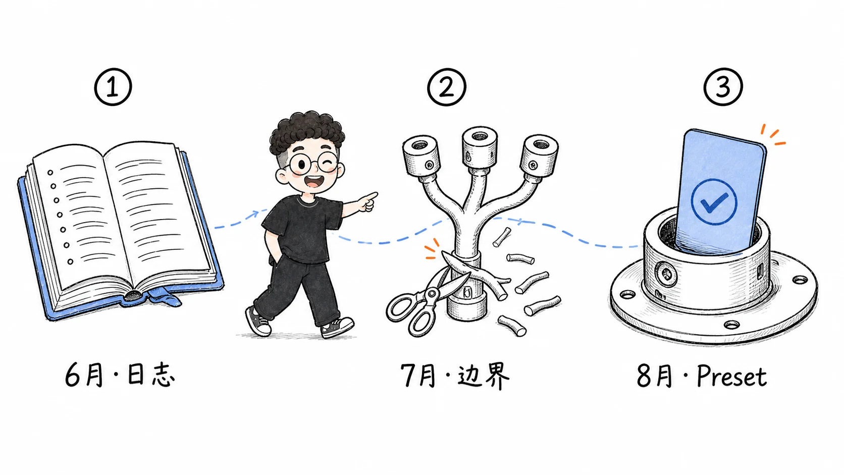 开发顺序从日志事实、扩展边界走到 Preset