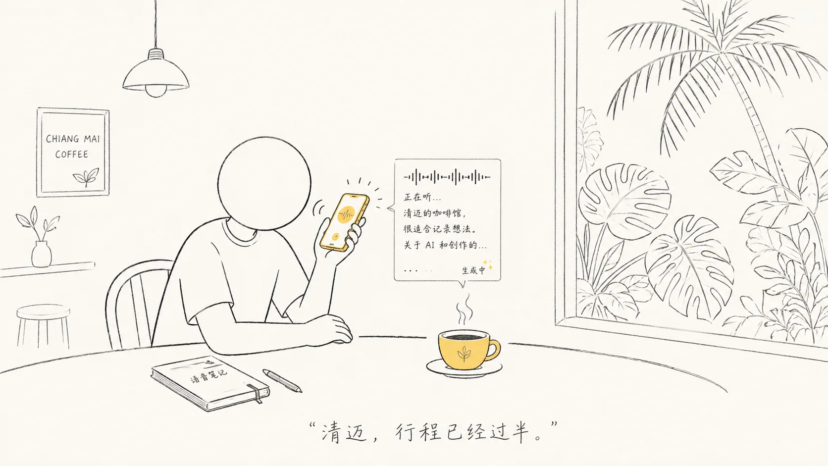 清迈咖啡馆里用语音笔记APP