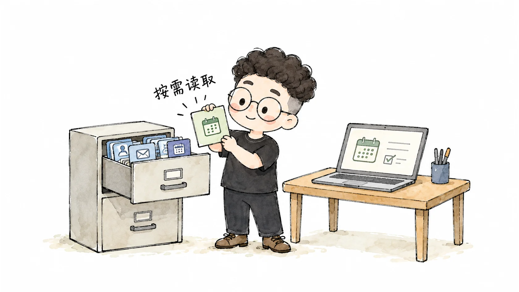 个人资料保留在档案中,只读取当前任务需要的日程信息