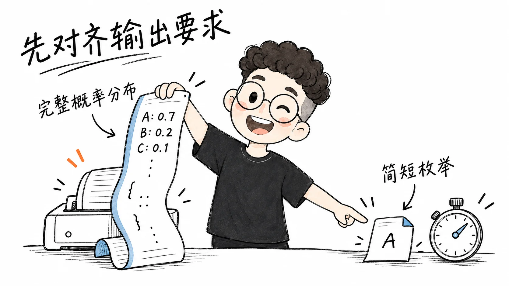 完整概率分布与简短枚举的输出要求不同，图中数值仅作示意