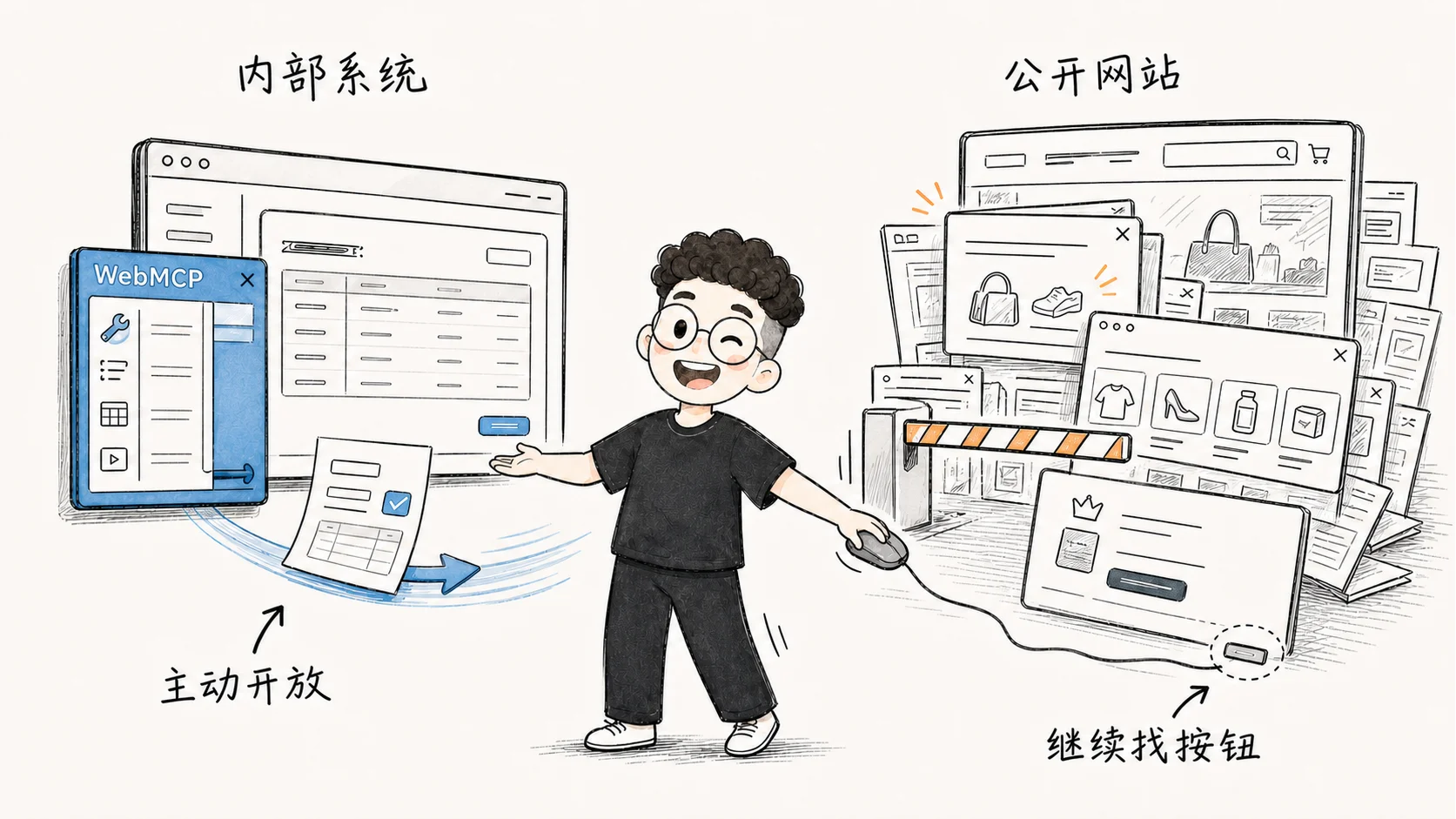 内部系统主动开放 WebMCP，公开网站仍需继续找按钮